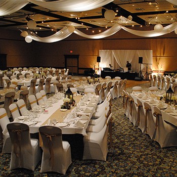 Wedding family-style tables with dance floor