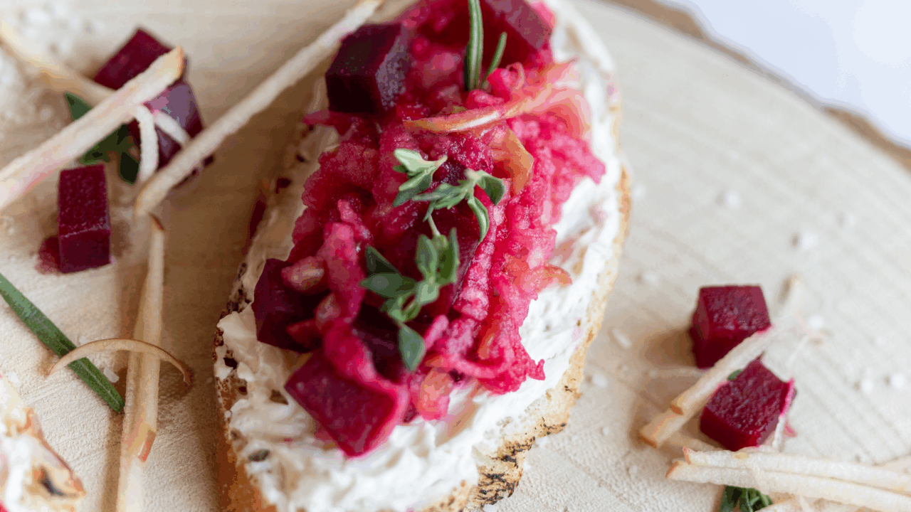 Beet, Apple & Goat Cheese Bruschetta