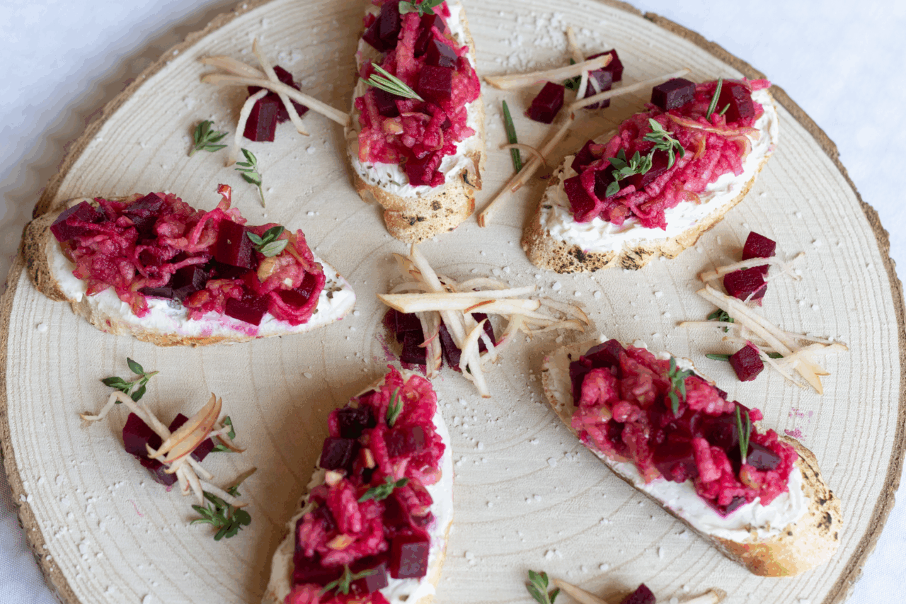 Beet, Apple & Goat Cheese Bruschetta